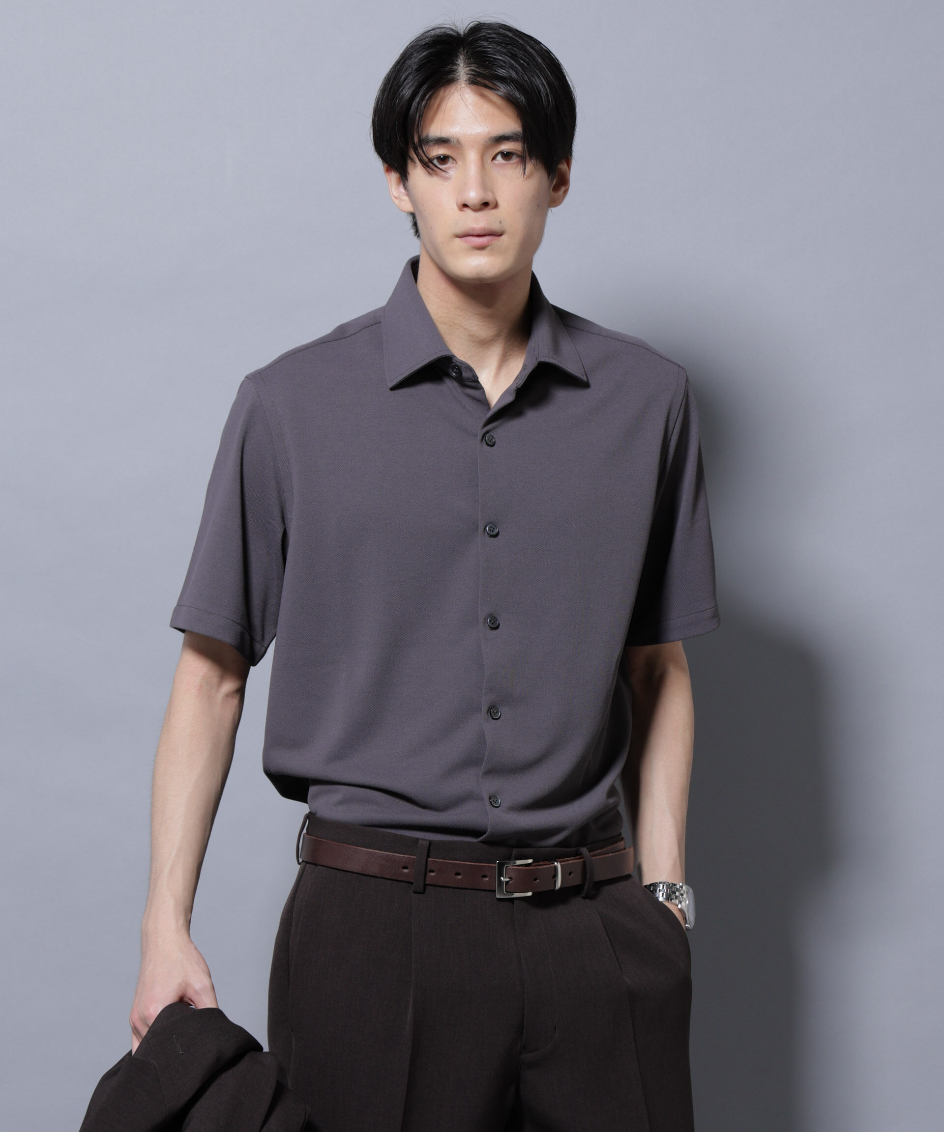 nano･universe「「N SHIRTS」 AERO FREEZE 鹿の子シャツ」|シャツ・ブラウス|チャコール3