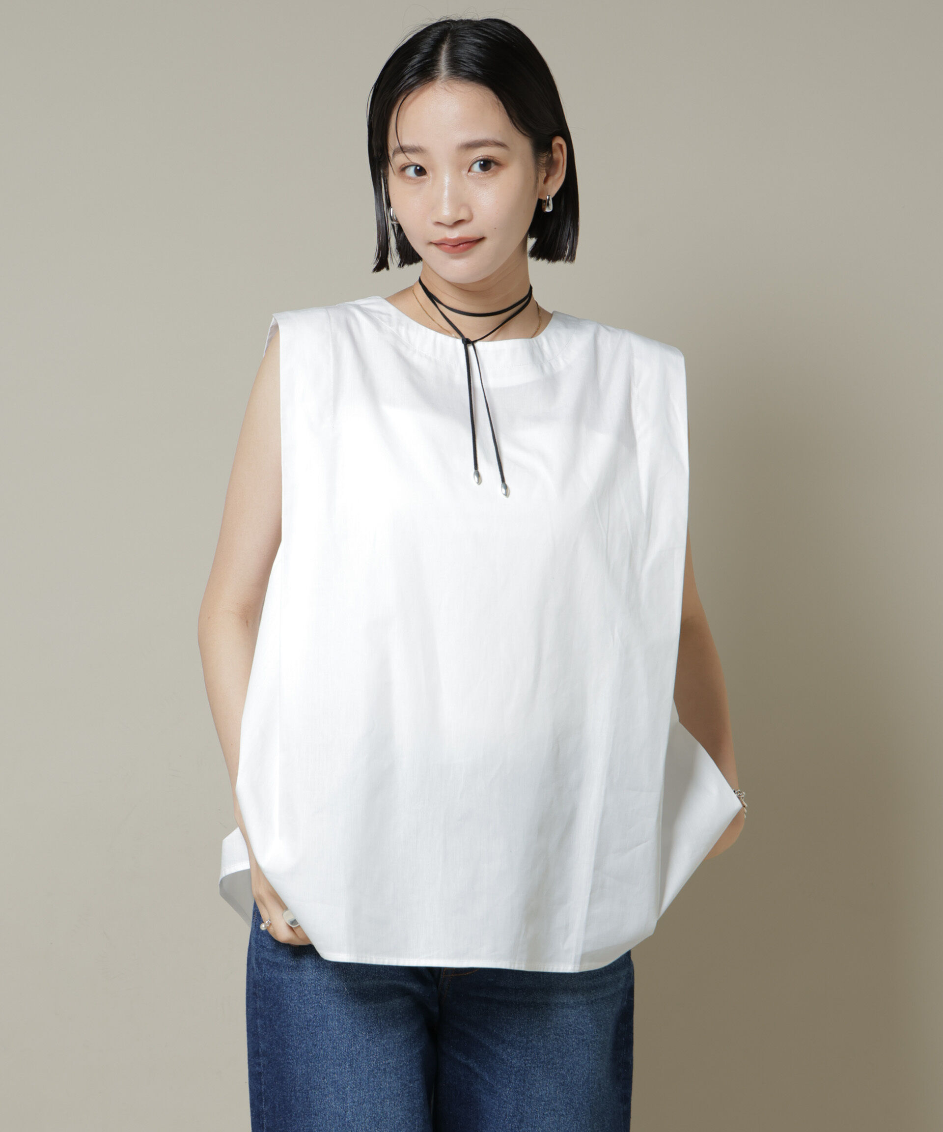 nano･universe「前後2wayブロードボタンデザインノースリーブブラウス」|シャツ・ブラウス|