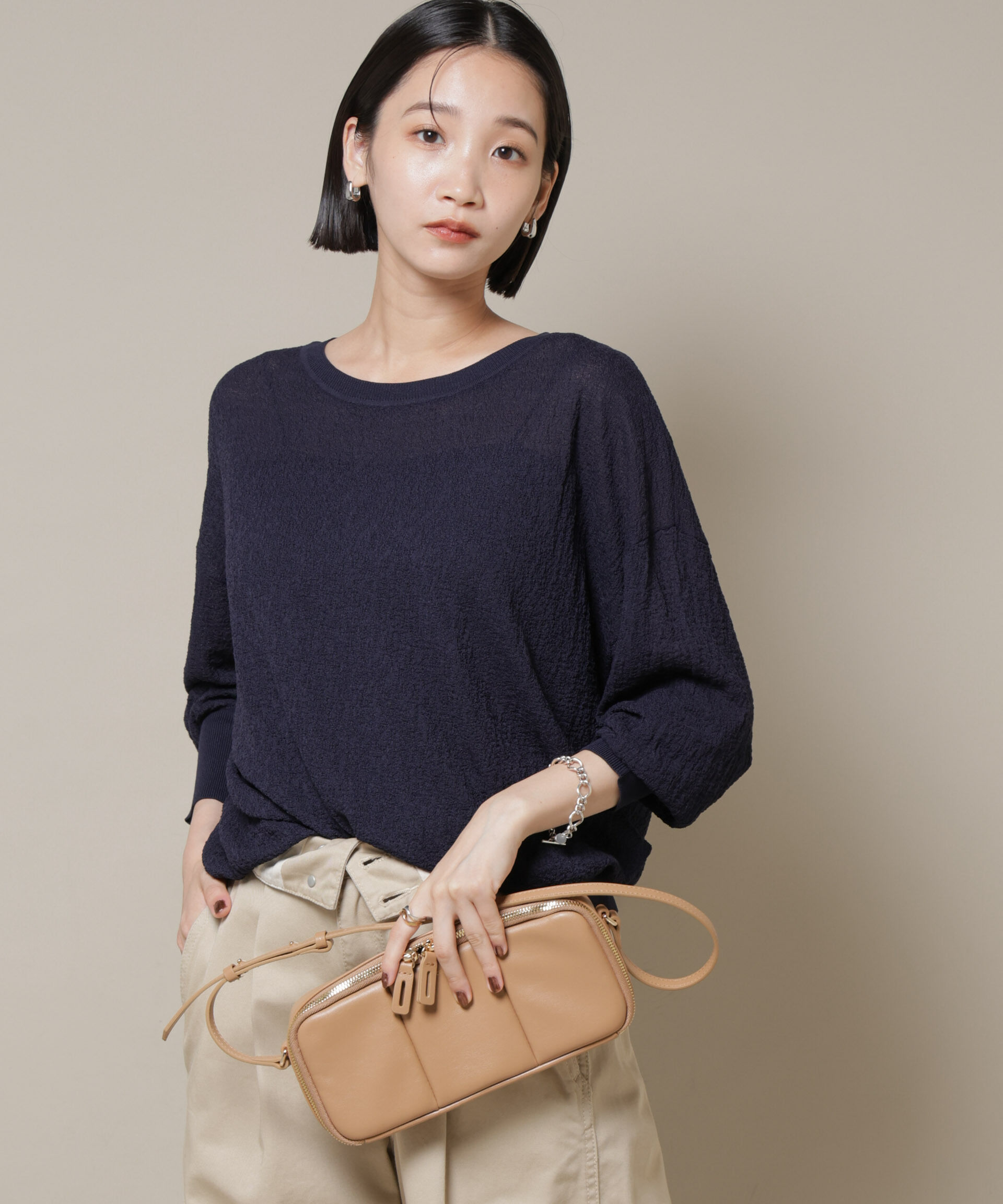 nano･universe「梨地ボートネックワイドシルエットニット」|ニット・セーター|