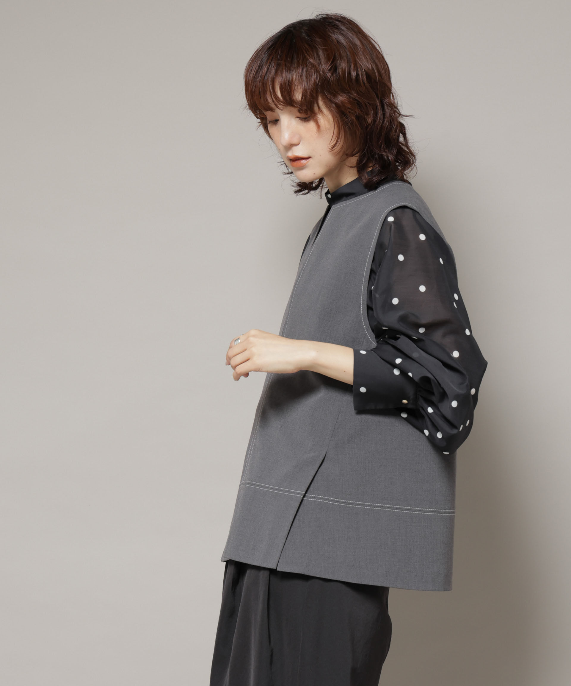 nano･universe「ドライウェザーストレッチバイカラーステッチベスト(セットアップ可)」|シャツ・ブラウス|