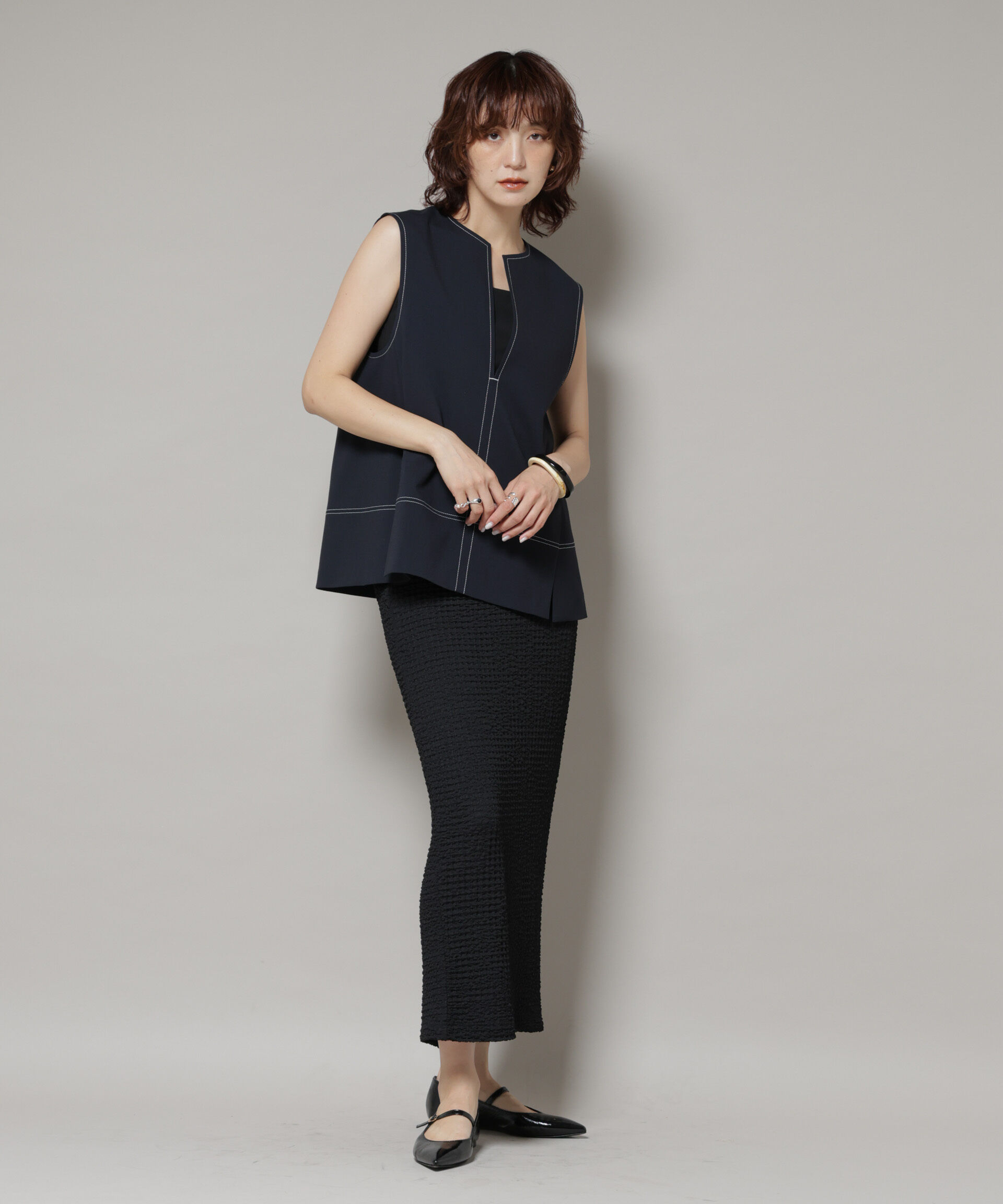 nano･universe「ドライウェザーストレッチバイカラーステッチベスト(セットアップ可)」|シャツ・ブラウス|