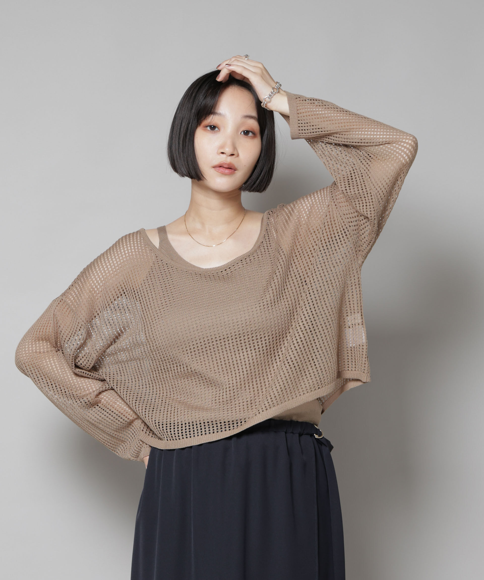 nano･universe「メッシュレイヤードニットアンサンブル」|ニット・セーター|