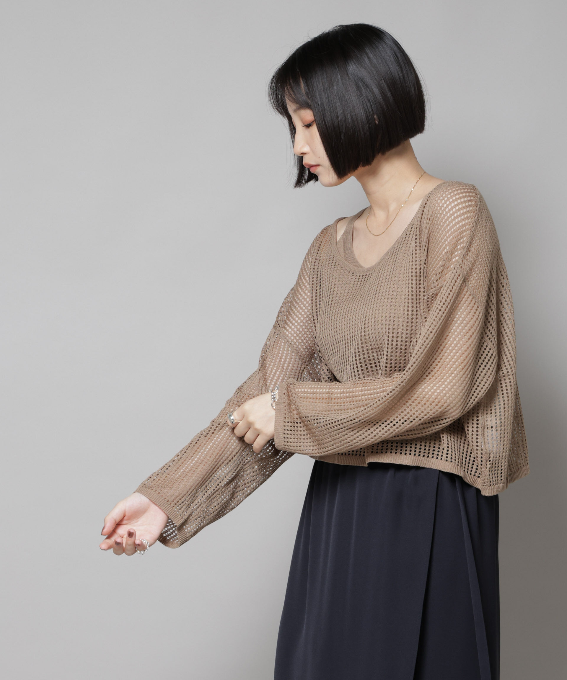 nano･universe「メッシュレイヤードニットアンサンブル」|ニット・セーター|