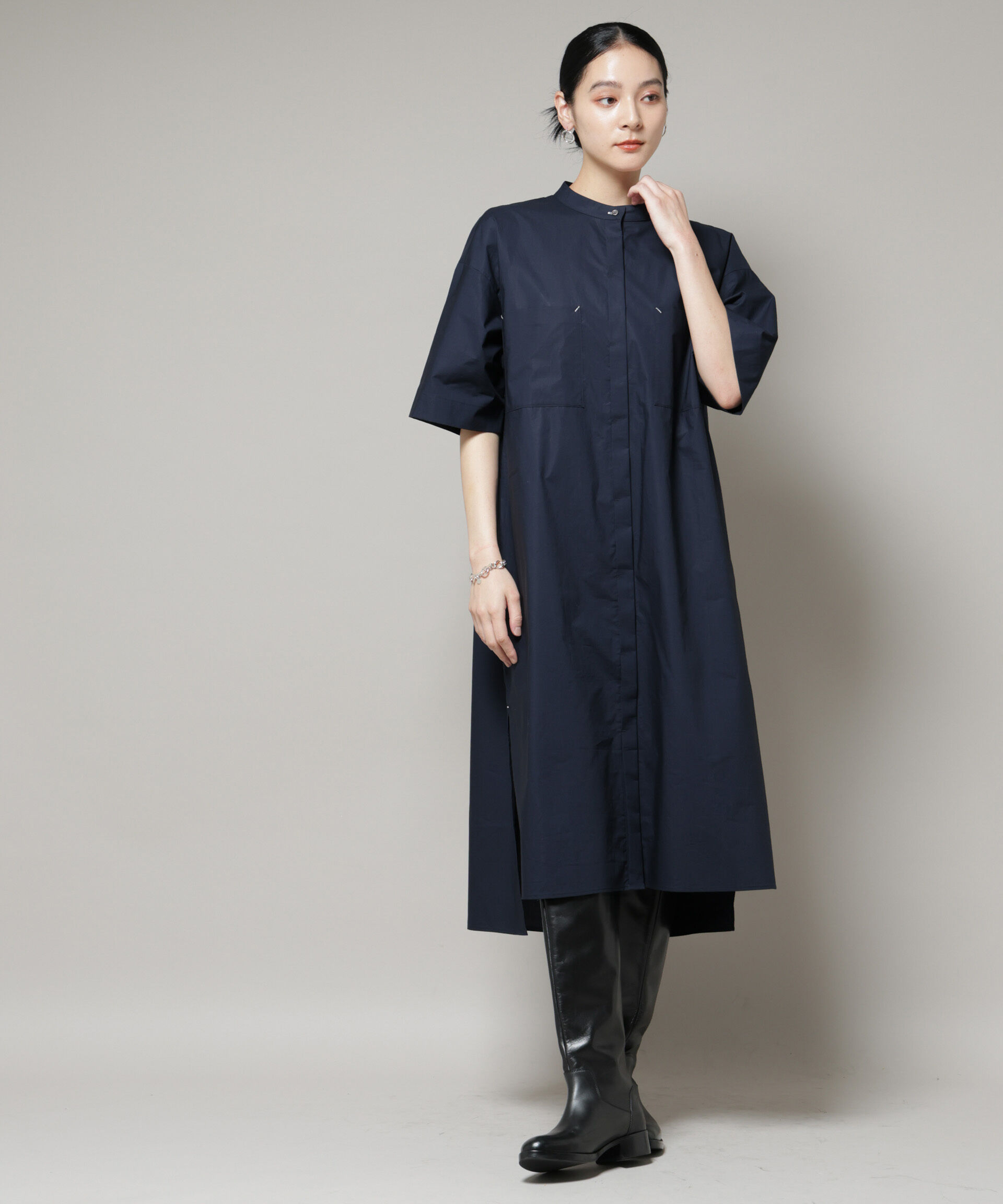nano･universe「Ｗポケットハーフスリーブシャツワンピース」|ワンピース|