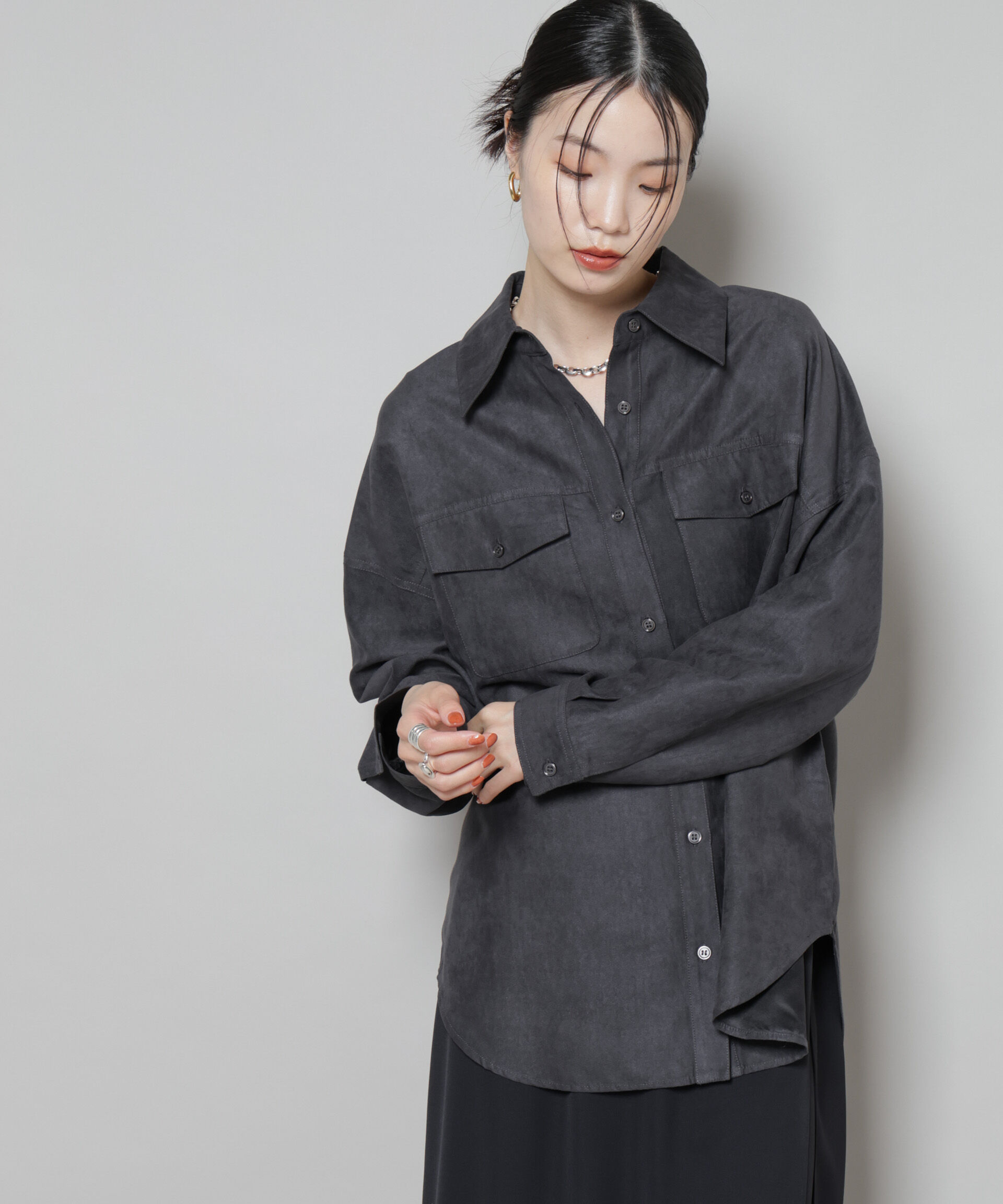 nano･universe「フェイクスエードシャツ(セットアップ可)」|シャツ・ブラウス|チャコール3