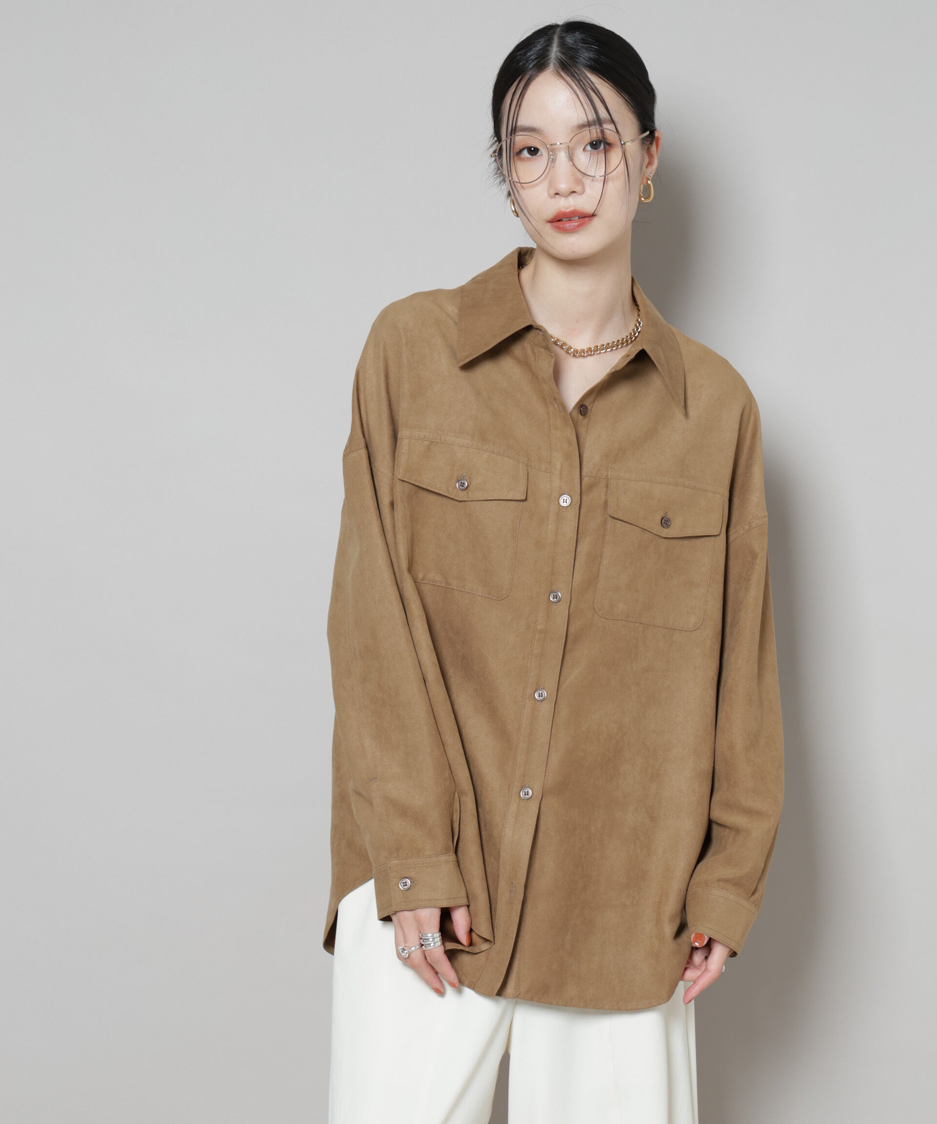 nano･universe「フェイクスエードシャツ(セットアップ可)」|シャツ・ブラウス|キャメル4