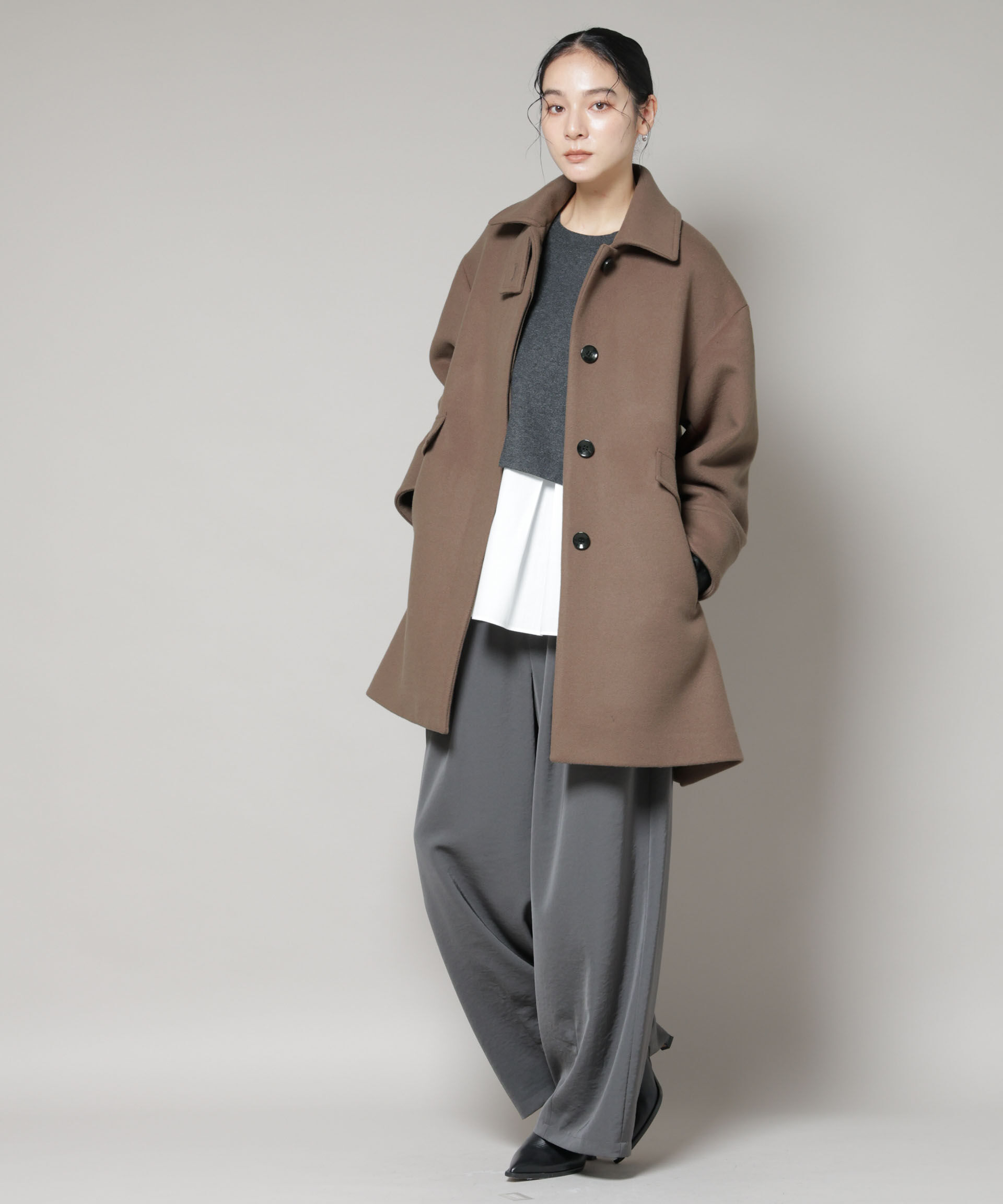 nano･universe「WooLoop Aラインステンカラーミドルコート」|その他|