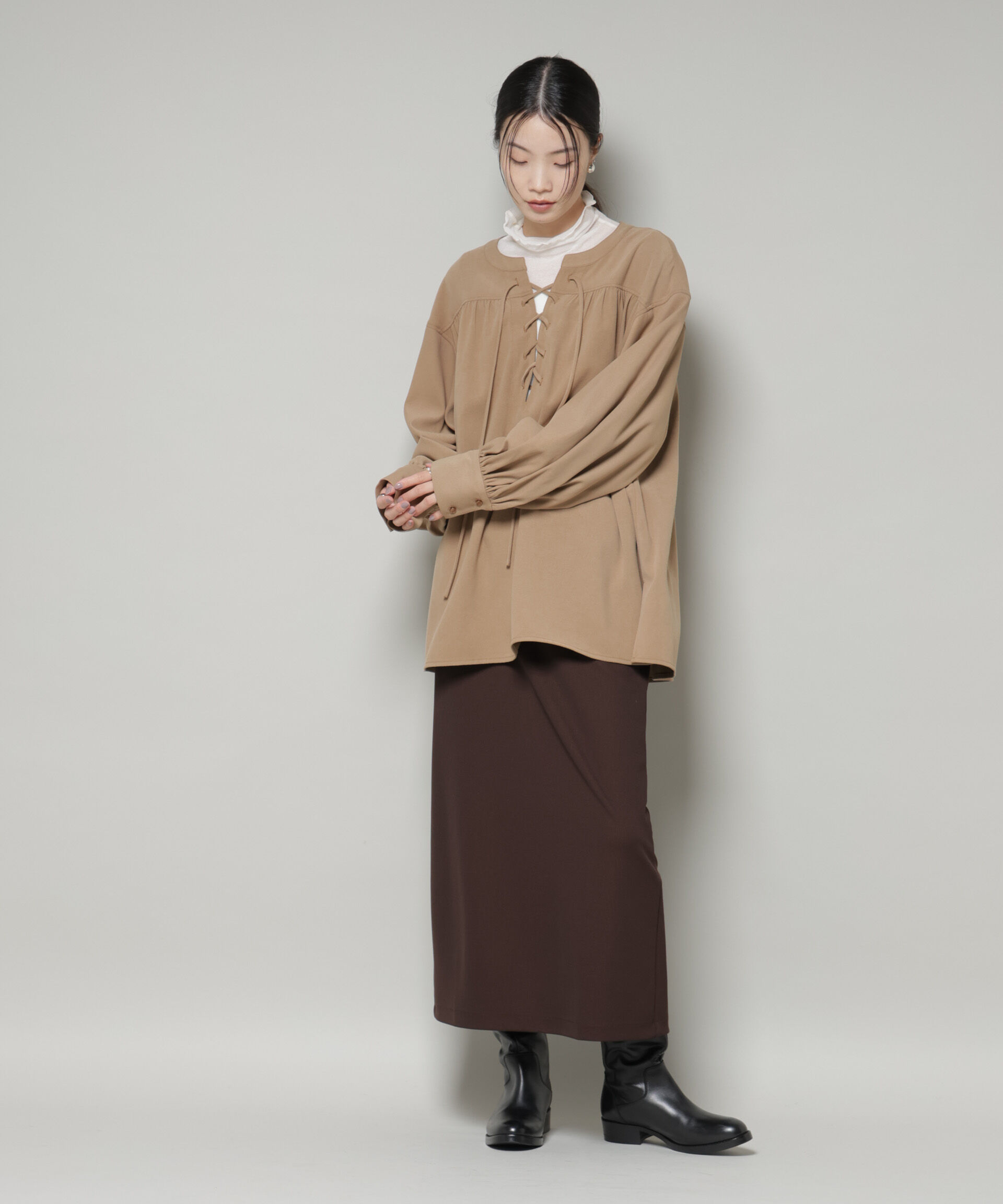 nano･universe「レースアップギャザープルオーバーブラウス」|シャツ・ブラウス|