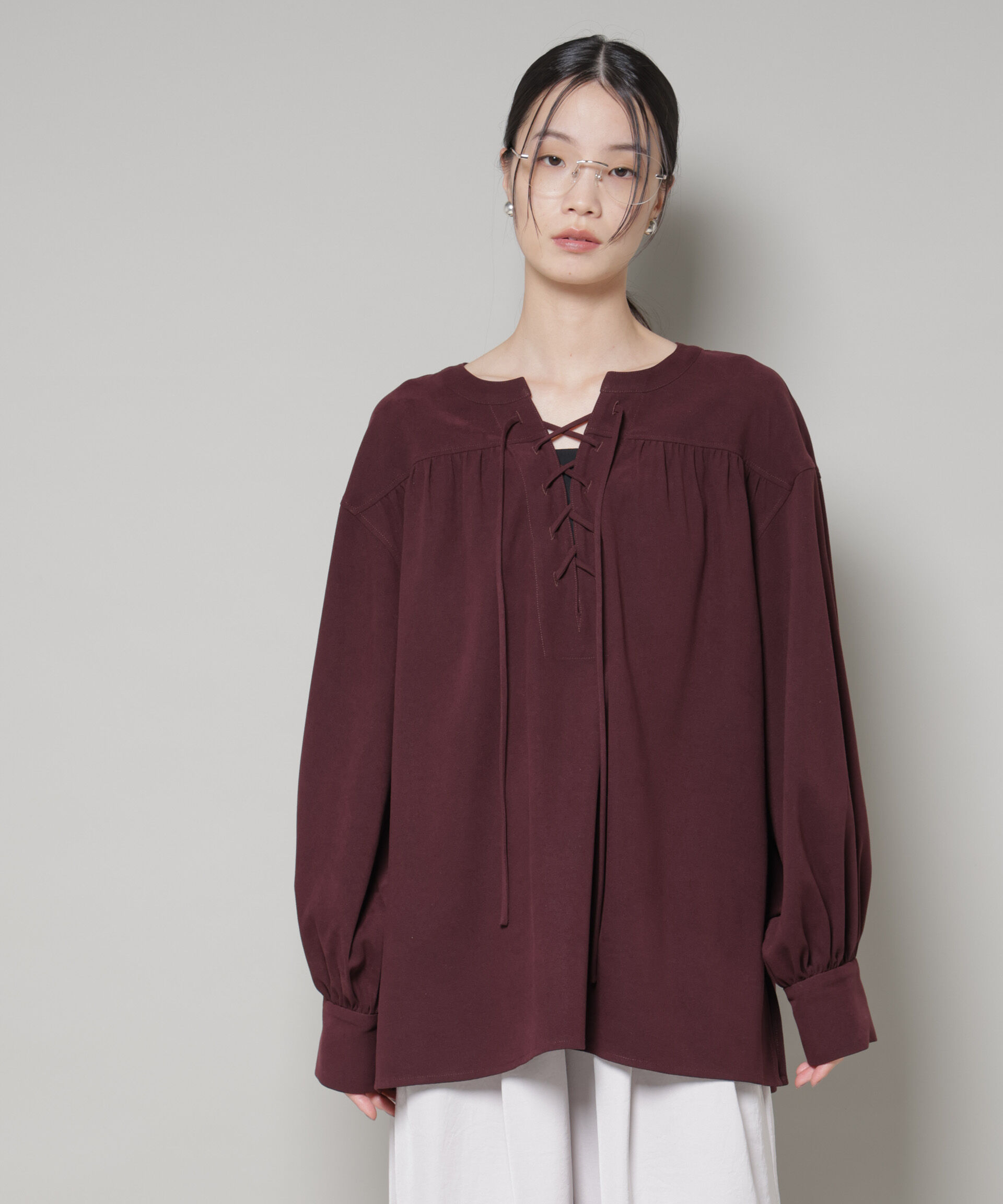 nano･universe「レースアップギャザープルオーバーブラウス」|シャツ・ブラウス|