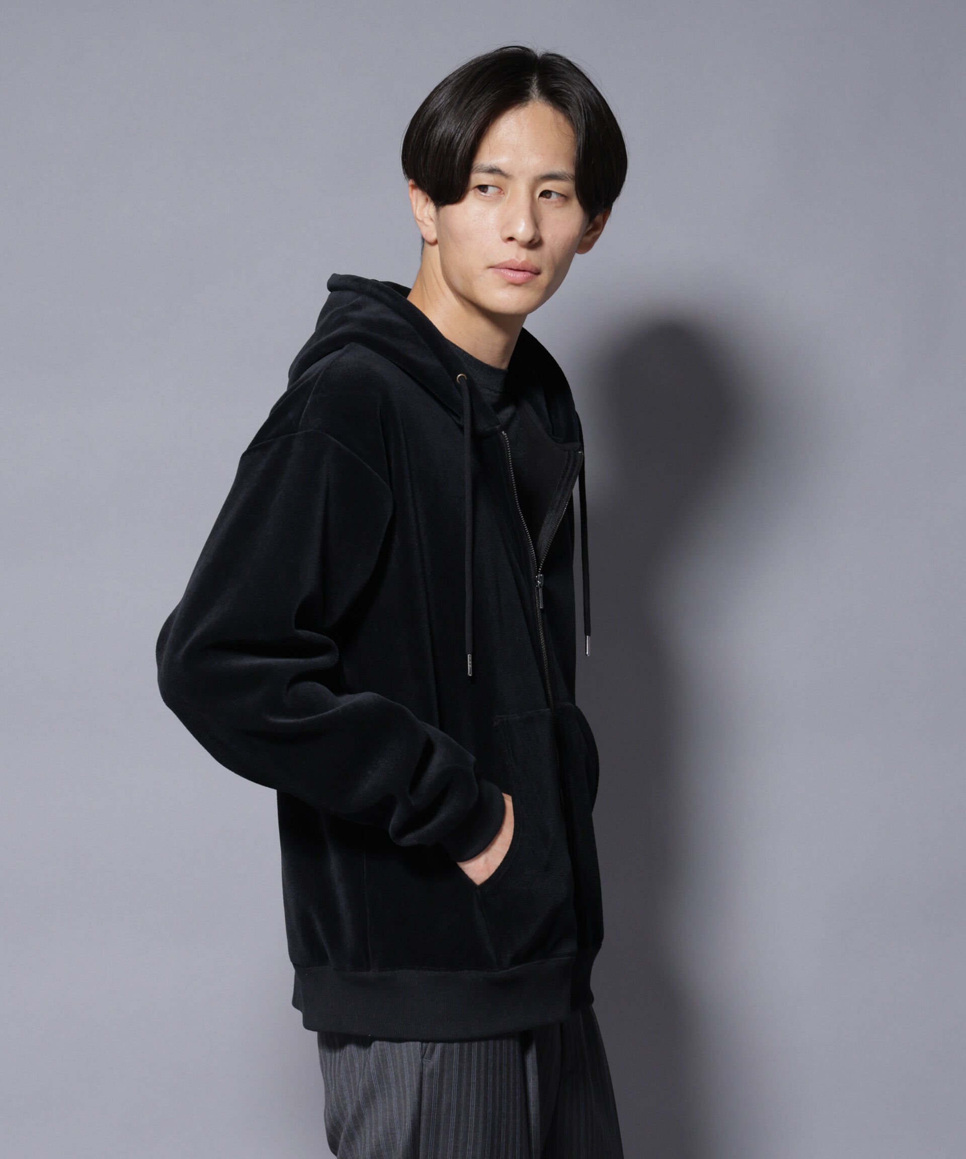 nano･universe「クロコ加工フリース ZIPパーカ」|Tシャツ・カットソー|