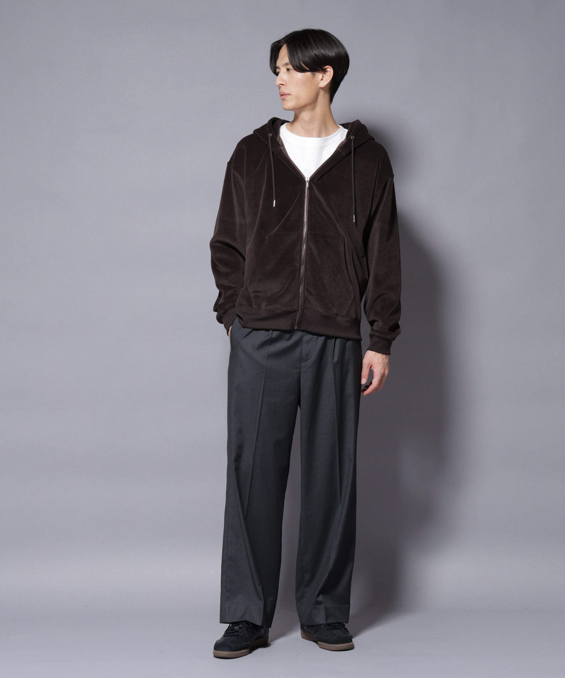 nano･universe「クロコ加工フリース ZIPパーカ」|Tシャツ・カットソー|