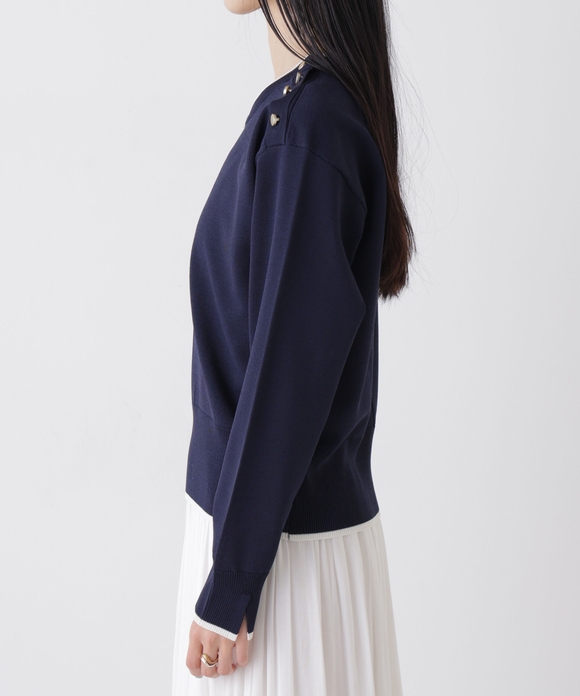 nano･universe「洗濯機洗可UVカットバイカラー釦ディティールニット」|ニット・セーター|