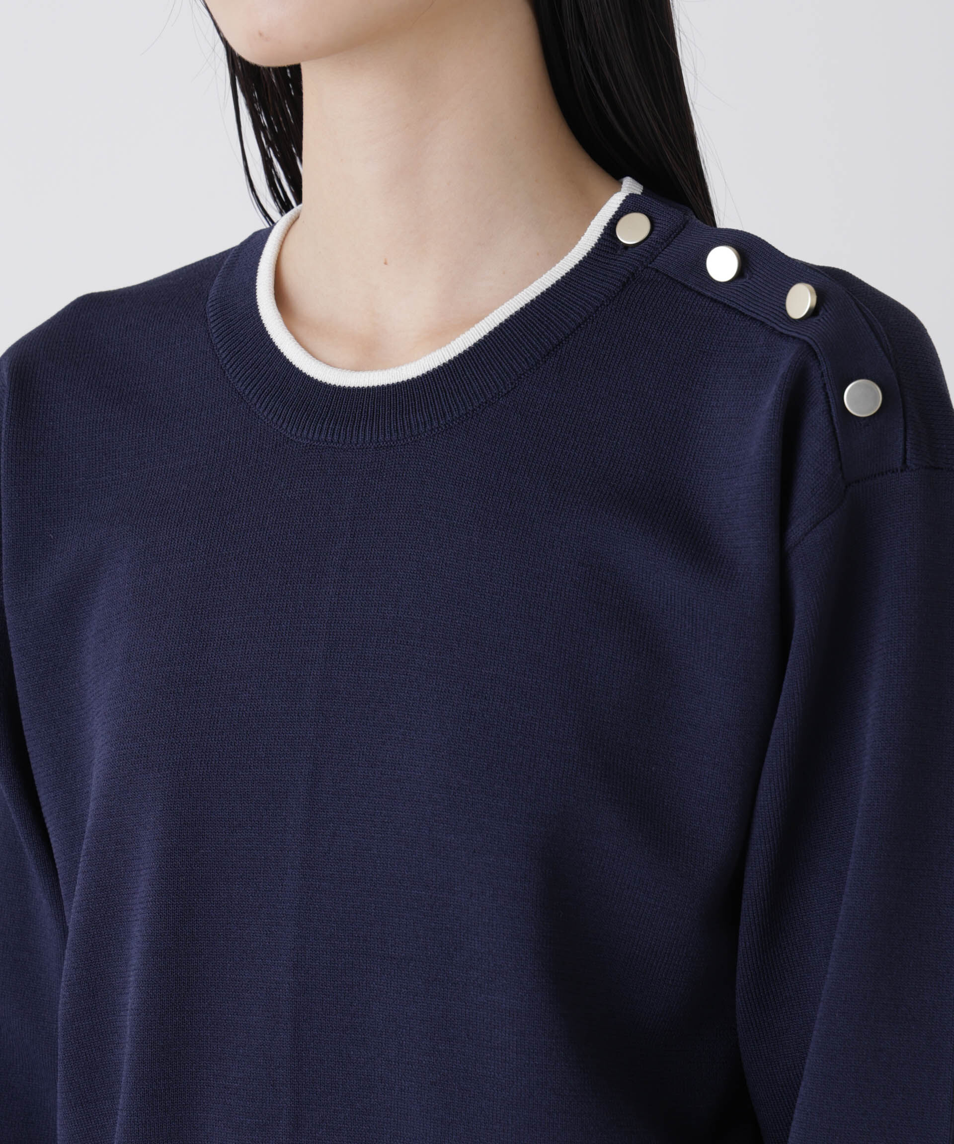 nano･universe「洗濯機洗可UVカットバイカラー釦ディティールニット」|ニット・セーター|