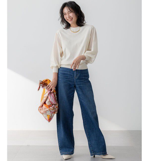 23区「【洗える】コンフォートストレッチ パフスリーブ ニット」|ニット・セーター|