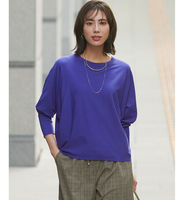 23区「【洗える/吊り干しOK】ヴィスコースストレッチ ドルマンスリーブ ニット」|ニット・セーター|ブルー系
