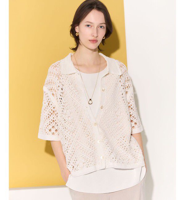 23区「エンブロイダリーレース ポロ ニット」|ニット・セーター|