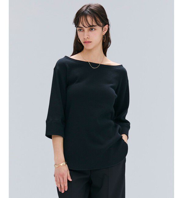 BEIGE,「【洗える】GLOBE / コットンリブ7分袖カットソー」|Tシャツ・カットソー|Black