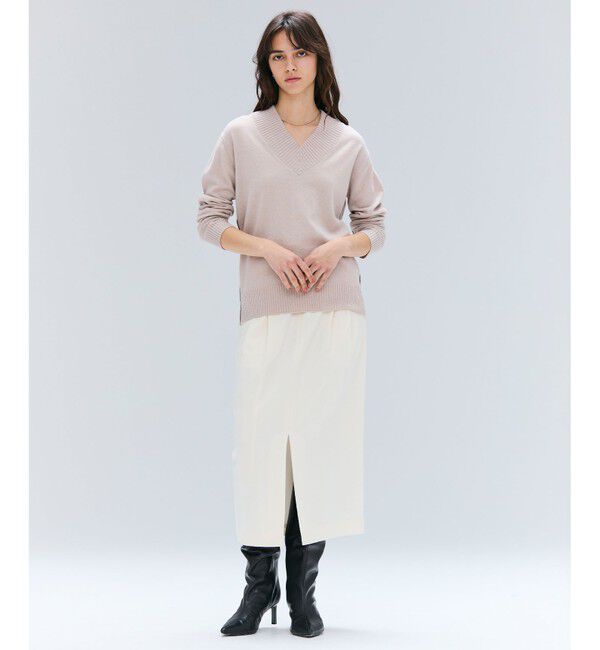 BEIGE,「【洗える】POMPE / ウールカシミヤ配色ラインVネックニット」|ニット・セーター|