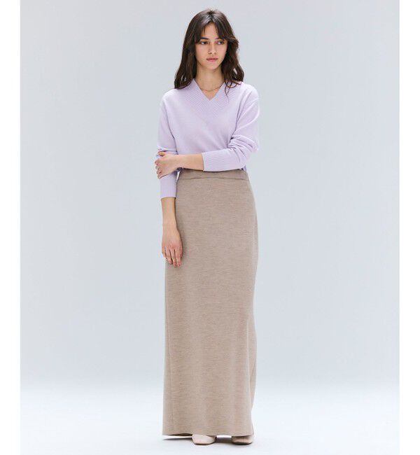 BEIGE,「【洗える】POMPE / ウールカシミヤ配色ラインVネックニット」|ニット・セーター|