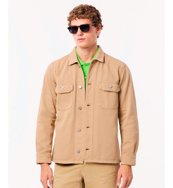 LACOSTE「オーガニックコットン ヘビーオンス  ガーメントダイ ヴィンテージデニムシャツ」|シャツ・ブラウス|ベージュ