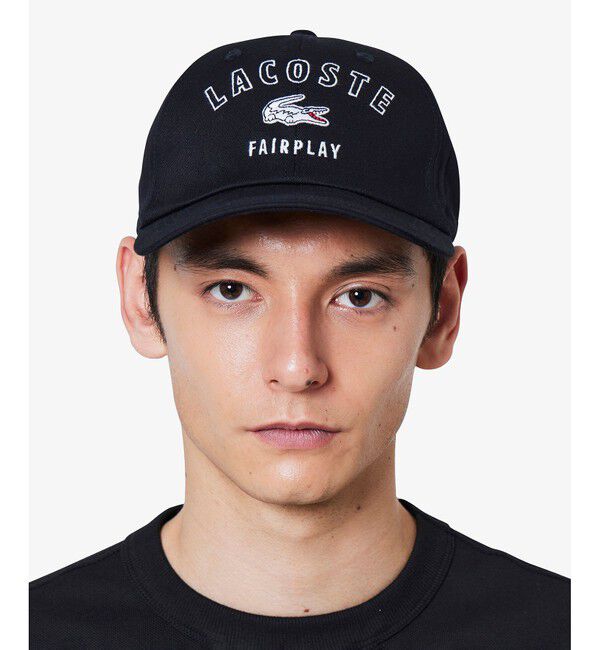 LACOSTE「刺繍入り6方キャップ」|キャップ・キャスケット|ブラック