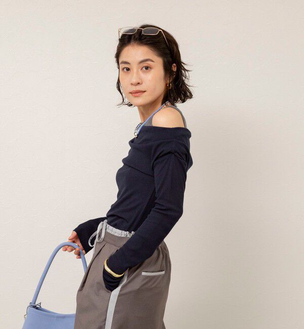 MAQWEL「【MAQWEL/マクウェル】ウォッシャブルレイヤードドレープロンＴ」|Tシャツ・カットソー|