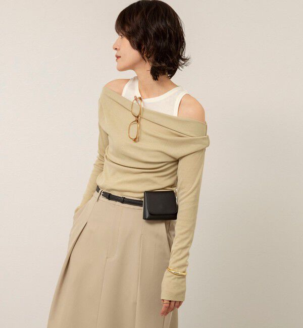 MAQWEL「【MAQWEL/マクウェル】ウォッシャブルレイヤードドレープロンＴ」|Tシャツ・カットソー|