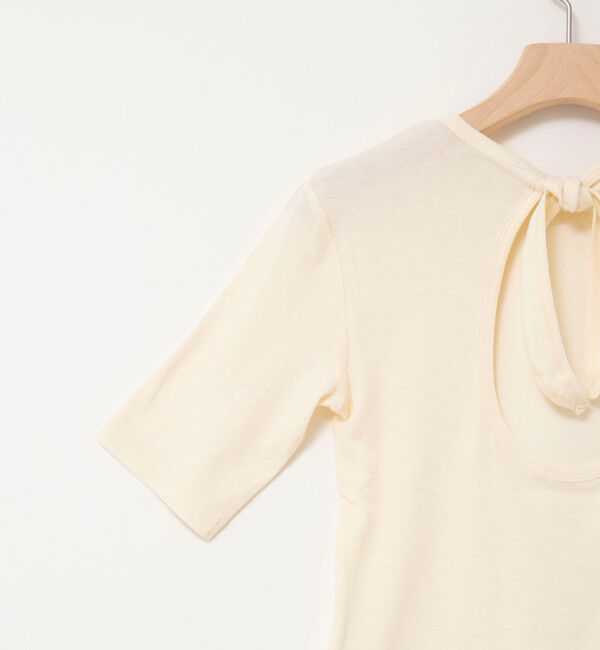 MAQWEL「【MAQWEL/マクウェル】ウォッシャブルバックリボン五分袖プルオーバー」|Tシャツ・カットソー|