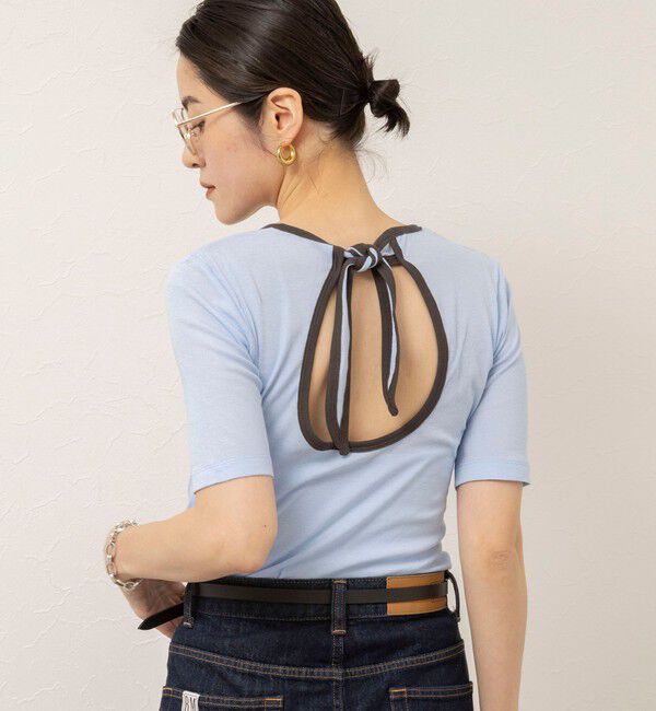 MAQWEL「【MAQWEL/マクウェル】ウォッシャブルバックリボン五分袖プルオーバー」|Tシャツ・カットソー|