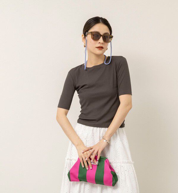 MAQWEL「【MAQWEL/マクウェル】ウォッシャブルバックリボン五分袖プルオーバー」|Tシャツ・カットソー|