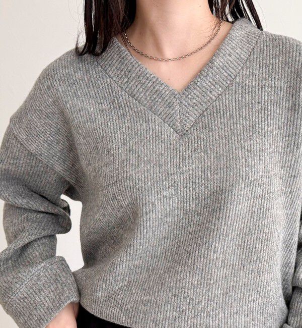 fredy emue「リブ見えニットソーVネックプルオーバー」|Tシャツ・カットソー|グレー