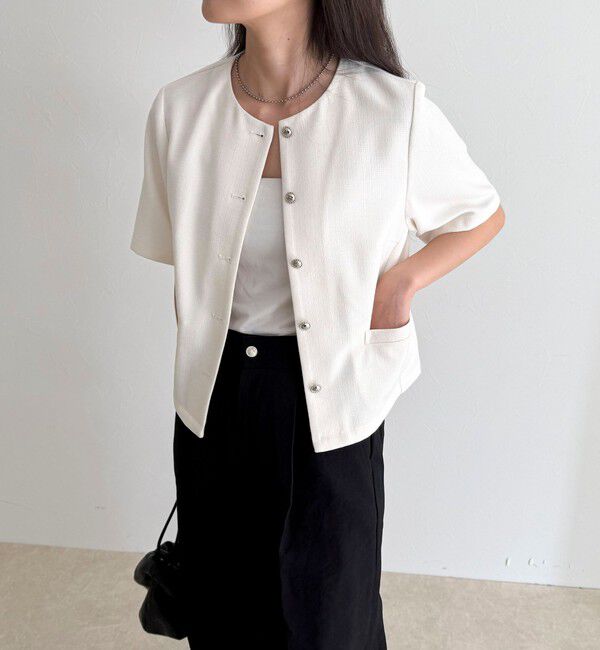 fredy emue「【@sora_522m企画】ノーカラーハーフスリーブジャケット」|ノーカラージャケット|
