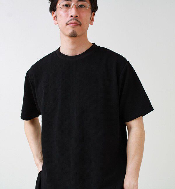GLOSTER「【立体感素材】フクレジャガード 半袖Tシャツ」|Tシャツ・カットソー|ブラック