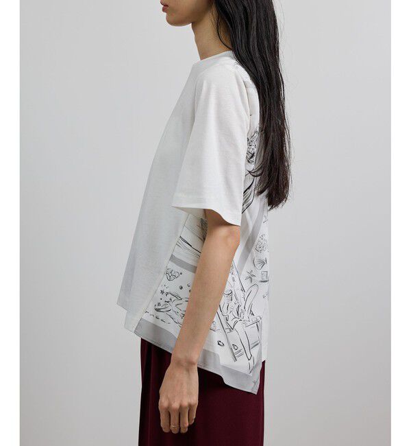 ROPE「【洗える】【YUKO SAEKI for ROPE'・コラボ】スカーフ柄プリント Aラインカットソー」|Tシャツ・カットソー|