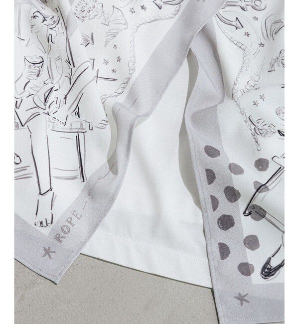 ROPE「【洗える】【YUKO SAEKI for ROPE'・コラボ】スカーフ柄プリント Aラインカットソー」|Tシャツ・カットソー|