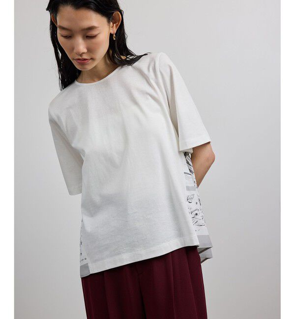 ROPE「【洗える】【YUKO SAEKI for ROPE'・コラボ】スカーフ柄プリント Aラインカットソー」|Tシャツ・カットソー|