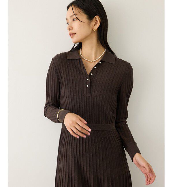 ROPE「パールボタンポロニットワンピース/イージーケア」|ドレス|