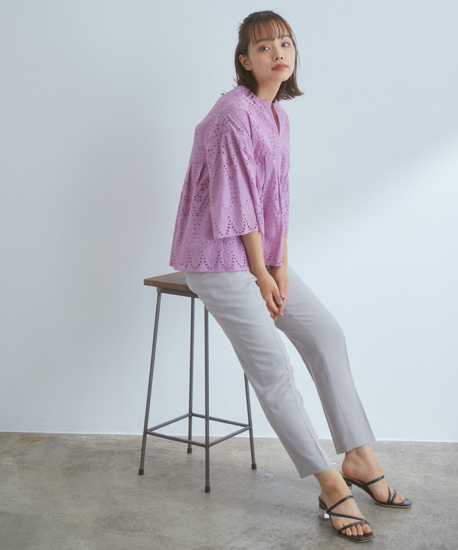 VIS「【EASY CARE】ウォッシャブルフラノツータックテーパードパンツ」|スラックス|