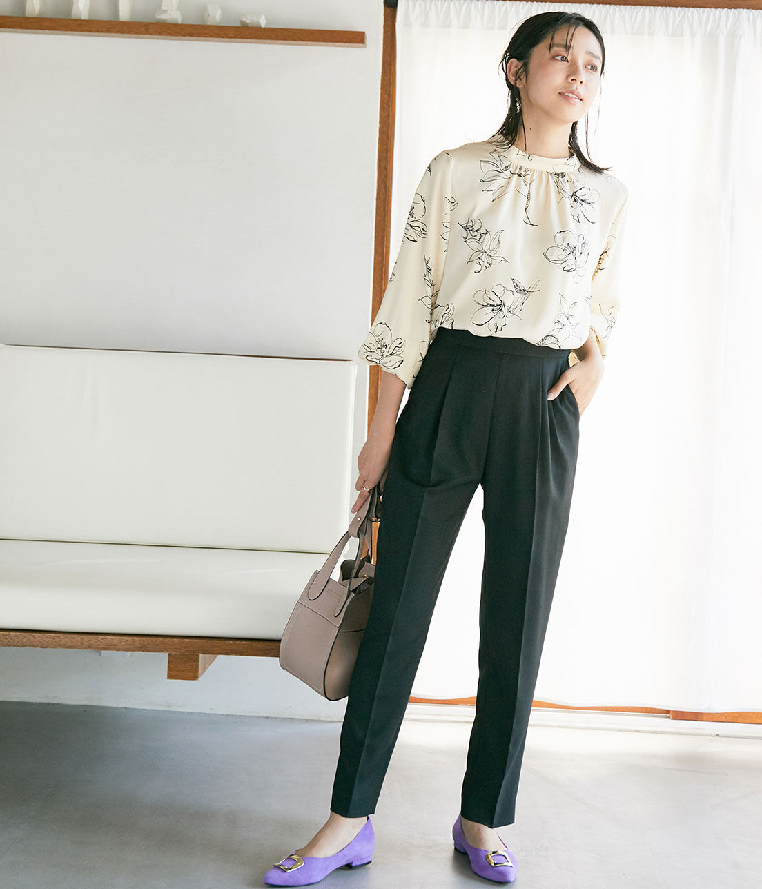 VIS「【EASY CARE】ウォッシャブルフラノツータックテーパードパンツ」|スラックス|