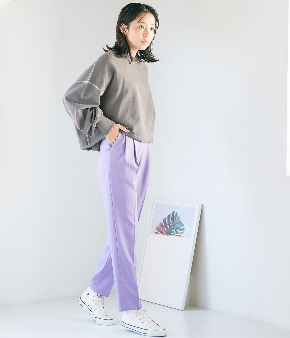 VIS「【EASY CARE】ウォッシャブルフラノツータックテーパードパンツ」|スラックス|