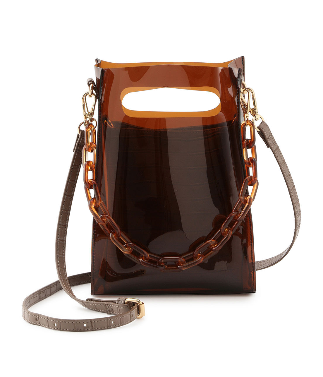 VIS「【10WAY】チェーンクリアバッグ」|ショルダー・メッセンジャー|ダークブラウン(20)