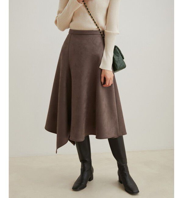 VIS「エコスエードアシンメトリーフレアスカート【sustainable】」|スカート|ブラウン(20)