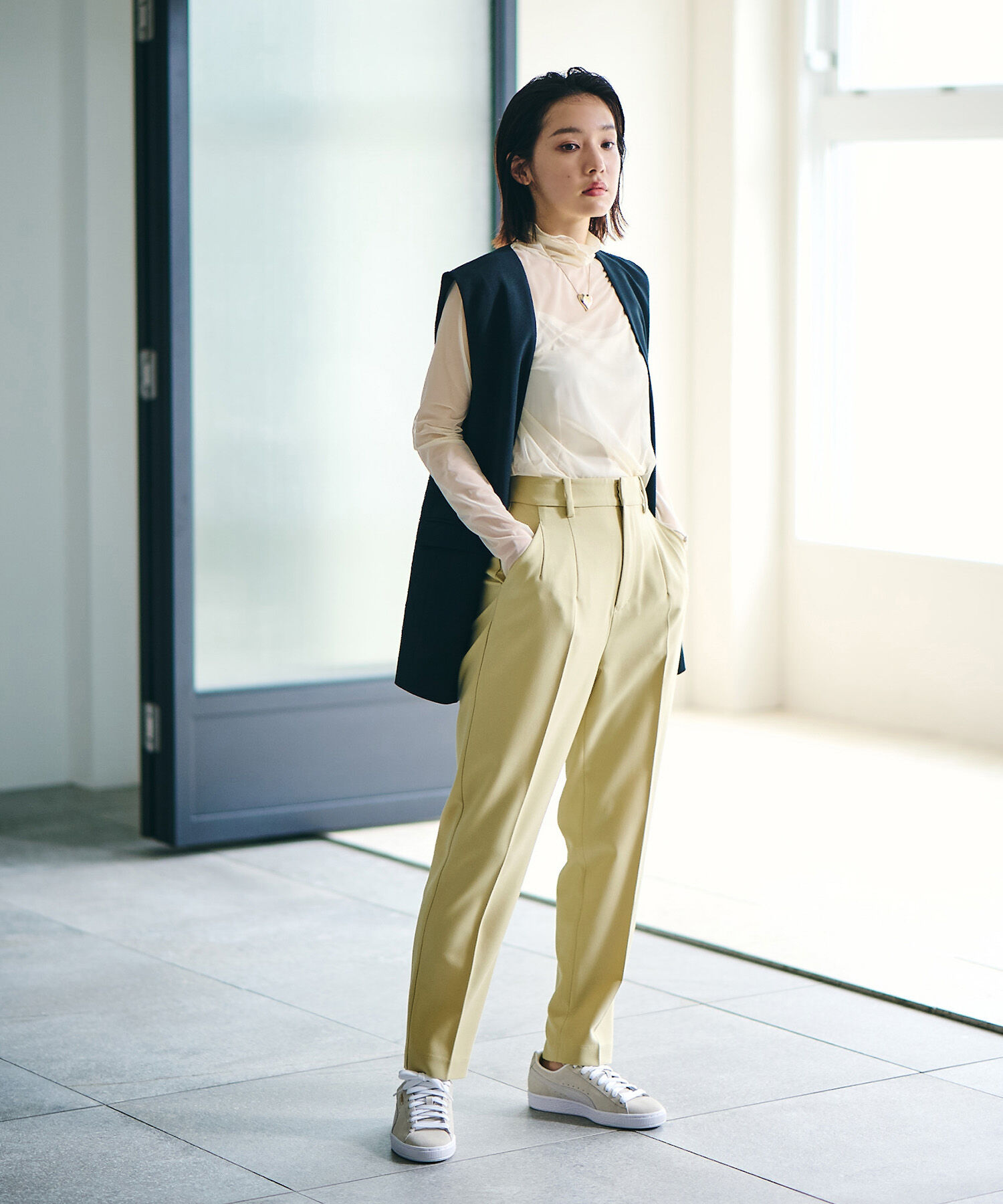 VIS「【Washable・EASY CARE】エコウールタッチテーパードパンツ【sustainable】」|スラックス|