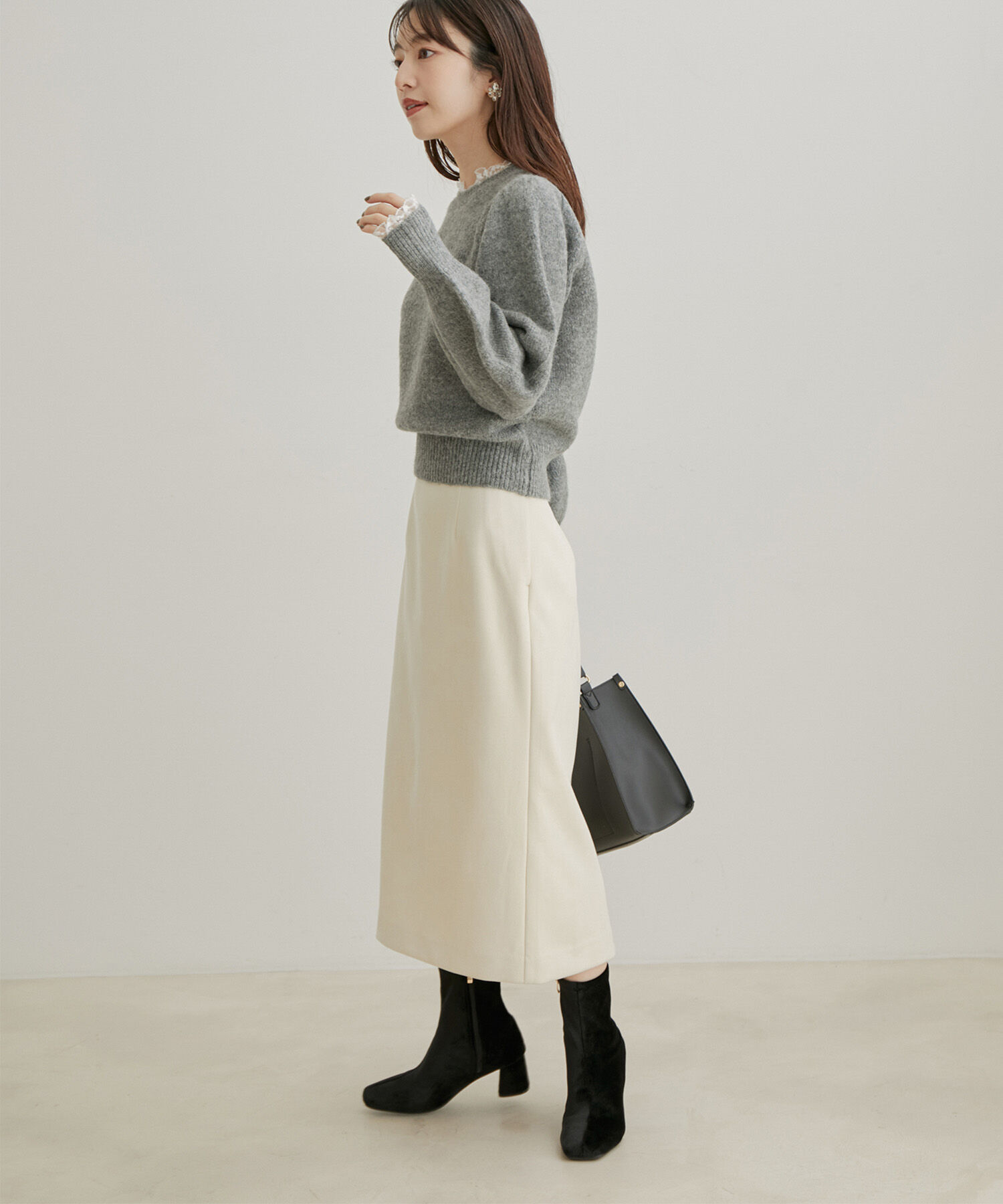 VIS「【選べる着丈・洗える】ベロアタッチタイトスカート【sustainable】」|スカート|