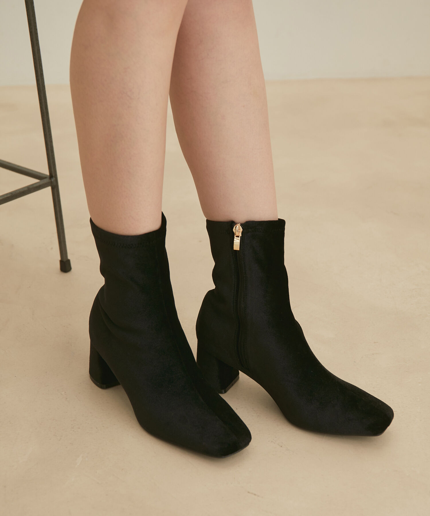 Juze「【抗菌防臭】スクエアトゥストレッチヒールブーツ」|その他|