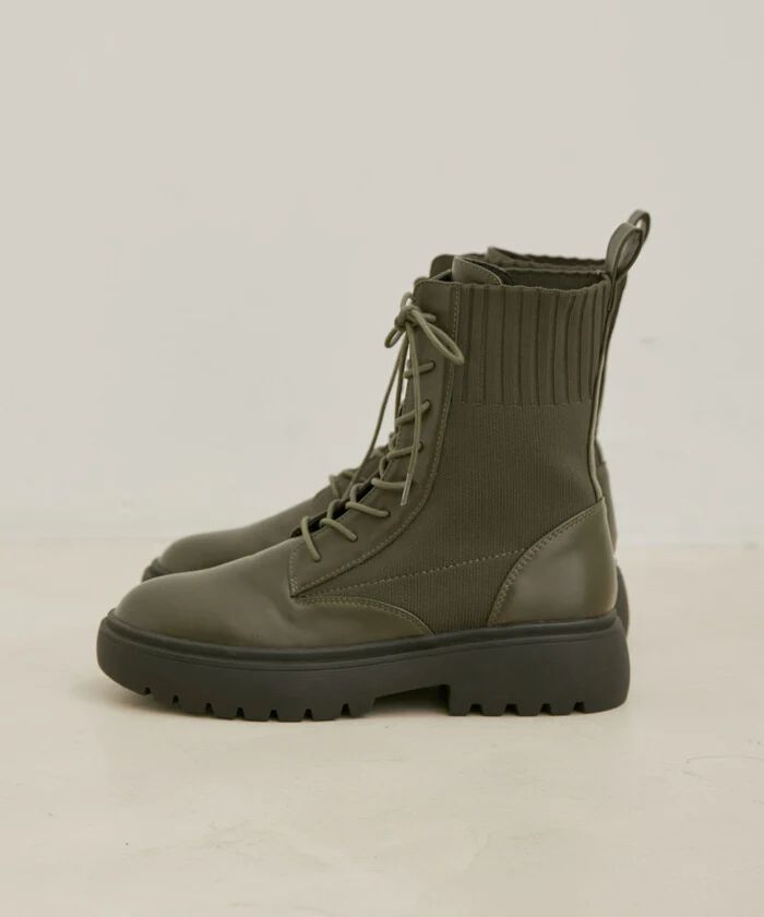 Juze「レースアップボリュームソールブーツ」|その他|カーキ(36)