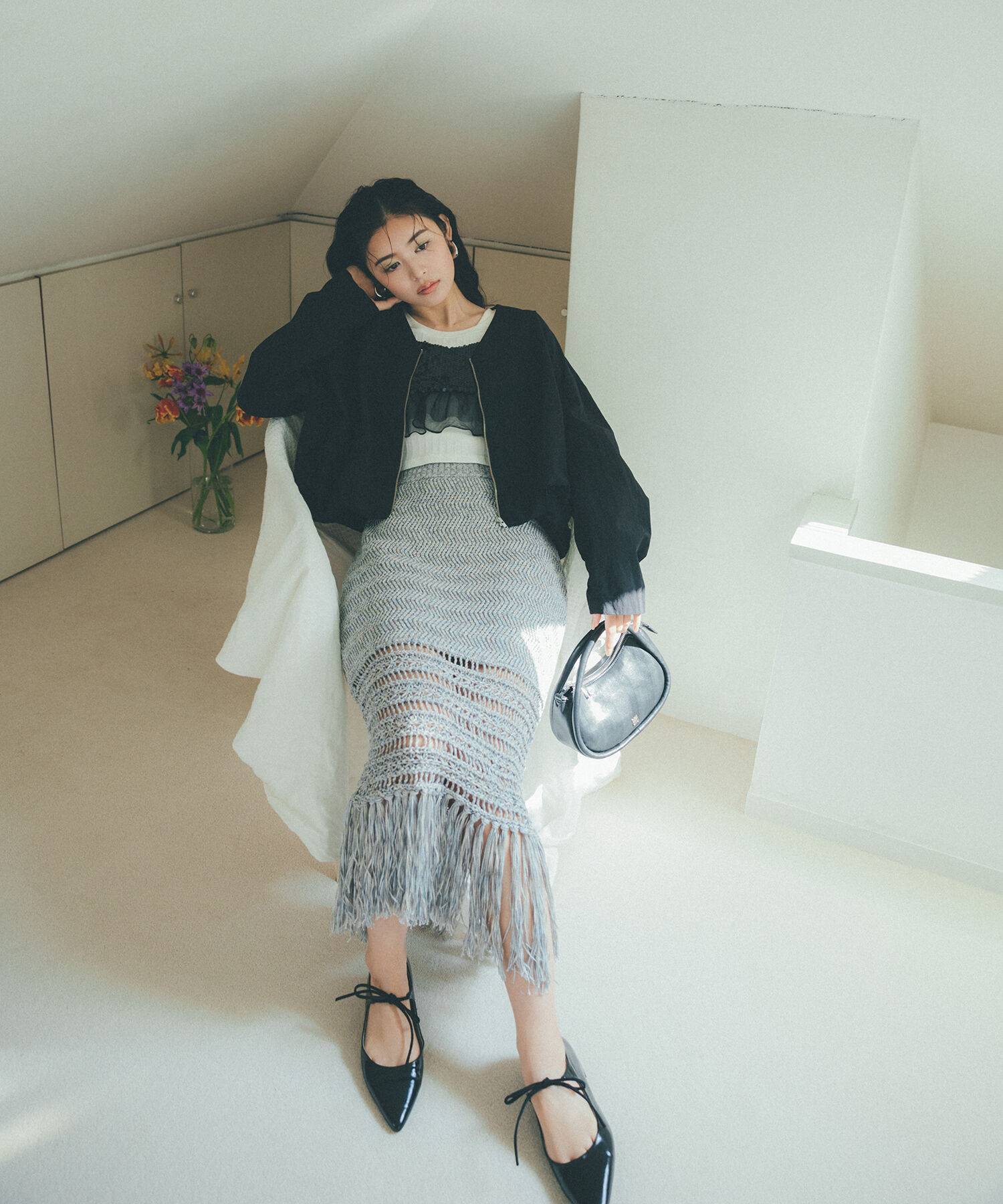 VIS「Vネックボリュームギャザーブルゾン【UVケア・撥水】」|ブルゾン・スタジャン|