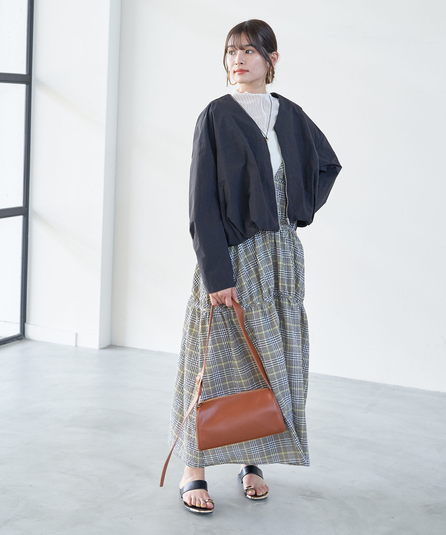 VIS「Vネックボリュームギャザーブルゾン【UVケア・撥水】」|ブルゾン・スタジャン|