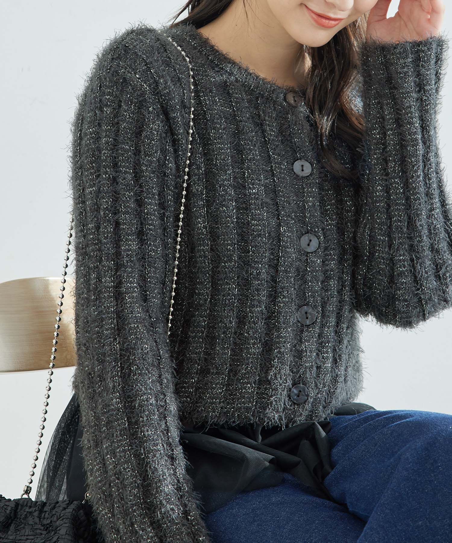 Rope&rsquo;Picnic「【一部店舗限定】2WAY/ラメフェザーカーディガン」|カーディガン|チャコール(06)