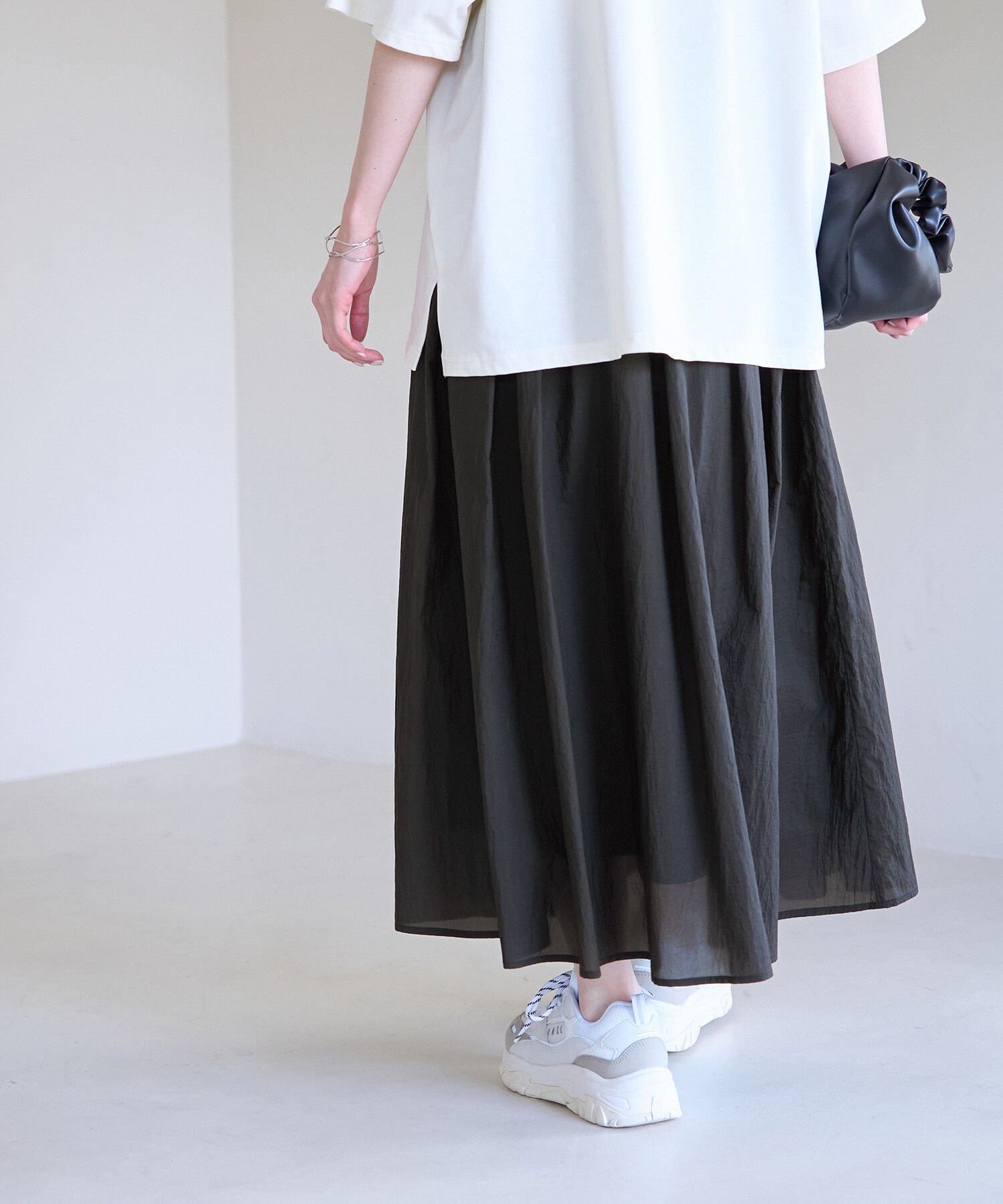 Rope&rsquo;Picnic「シアーナイロンギャザースカート」|スカート|チャコール(06)